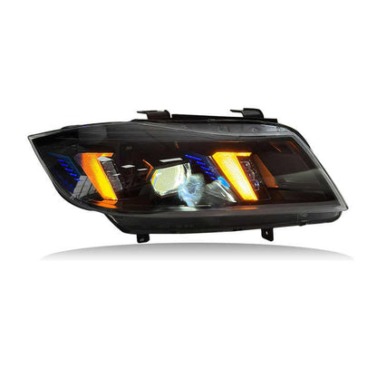 Vekto Snake Eye LED headlights for BMW 3 Series F30/F35 2013-2018, front view showing sleek design and bright LED illumination.