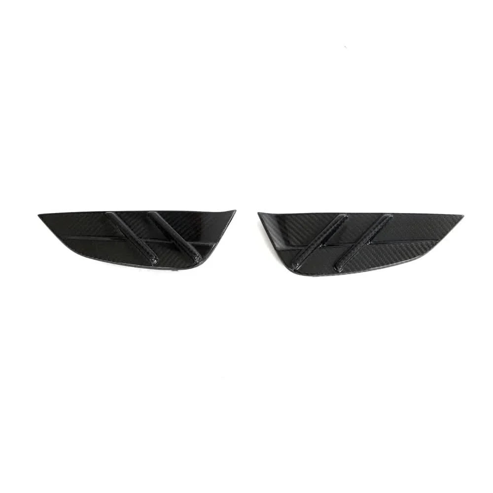 Replacement dry carbon fiber side fender air vent trim for BMW G80 M3, showcasing sleek black carbon fiber finish.