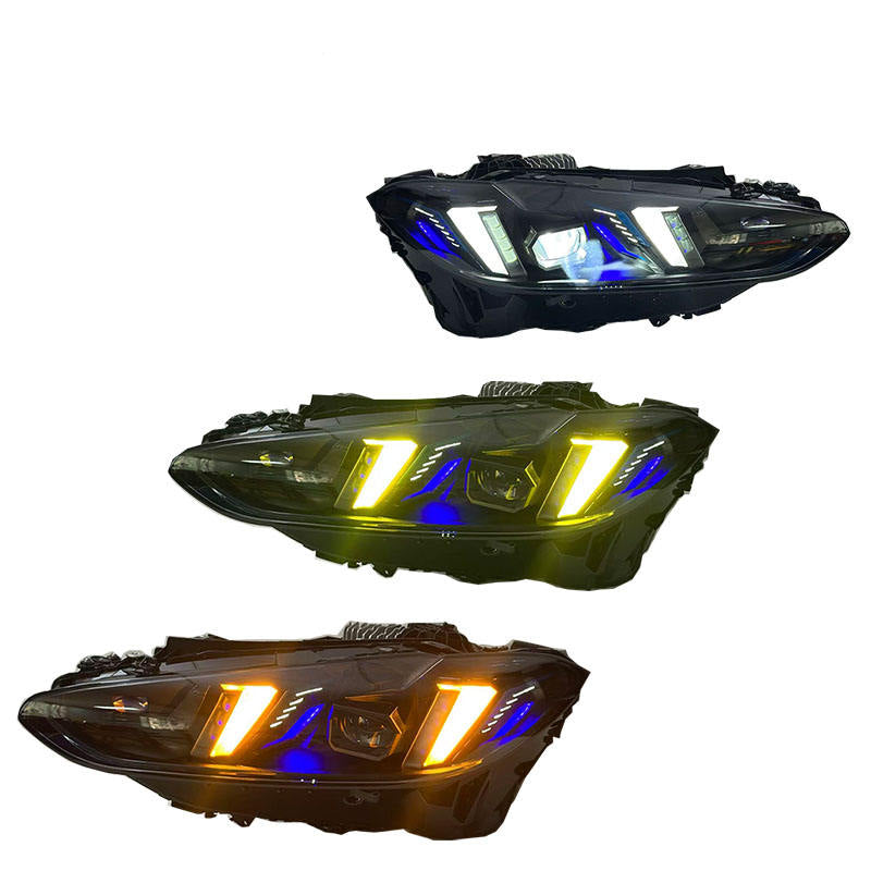 Vekto V3 smoked snake eye tri-color LED headlights for BMW G22 G80 M3 G82 M4 2021-2025, showing smoked lens and LED lighting elements