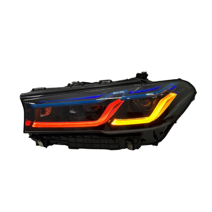 Vekto triple-color LED headlights for BMW 5 Series G30 G38 LCI 2021-2023, showcasing the headlight design with multiple color options.