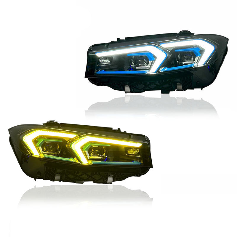 Vekto dual color LED headlights assembly for BMW 3 Series G20 G28, 2023–2025, showing modern headlight design and LED lighting elements.