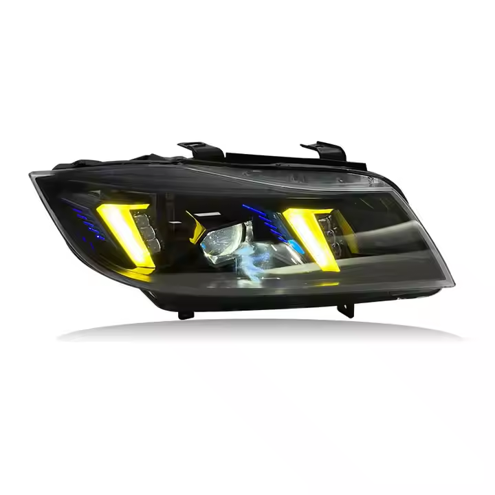 Vekto Snake Eyes LED headlights for BMW E90 2005-2012, showing sleek headlight assembly with LED accents and clear lens.