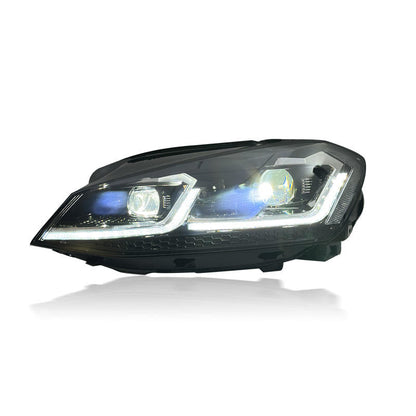 Vekto LED headlights for Volkswagen Golf MK7 2013-2020, front view showing bright LED headlight units for improved visibility.
