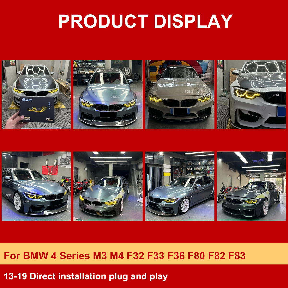 Vekto dual-color CSL LED DRL modules for BMW F32/F33/F36/F80/F82/F83 headlights, featuring bright LED daytime running lights.