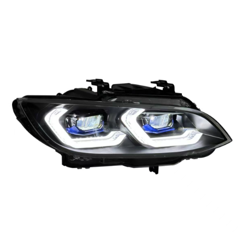 Vekto dual color LED headlights assembly for BMW M3 E92 2006–2009, showing close-up of headlight design and dual color LED bulbs.