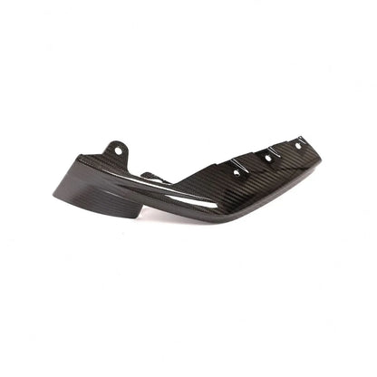 Carbon fiber front bumper splitter for BMW G80 M3 and G82 M4 from K2 Industries, mounted on the vehicle's front bumper.