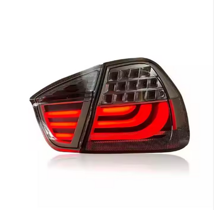Vekto LED tail lights for BMW 3 Series E90 2005-2008, showing sleek red and clear lens taillight assembly on the car.