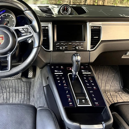 Carlinklife® center console panel for Porsche Macan 2014-2021, close-up view of the interior car accessory fitting in the vehicle interior
