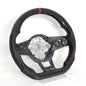Vekto carbon fiber steering wheel for VW Golf 7 GTI R Mk7, close-up view showing textured carbon fiber finish and ergonomic grip design.
