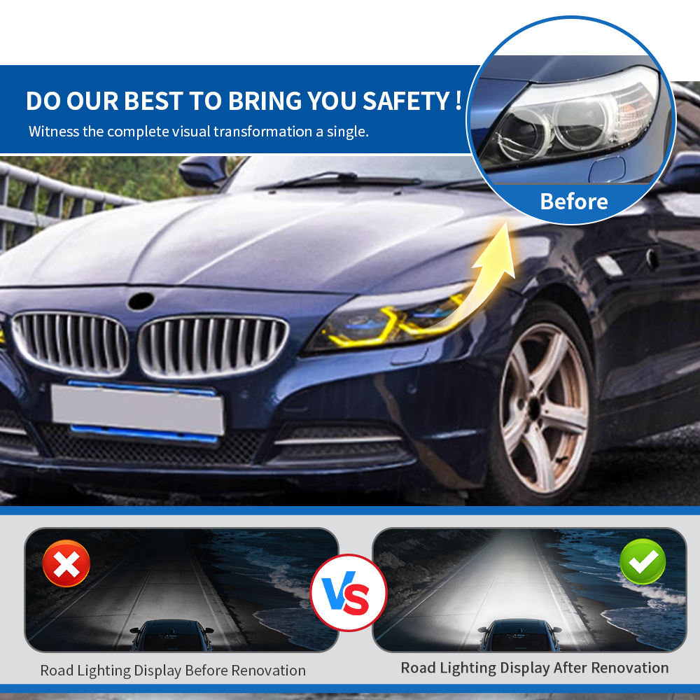 Vekto IKON Style dual-color LED headlights installed on a BMW Z4 E89 2009-2016 showing front view with bright lighting