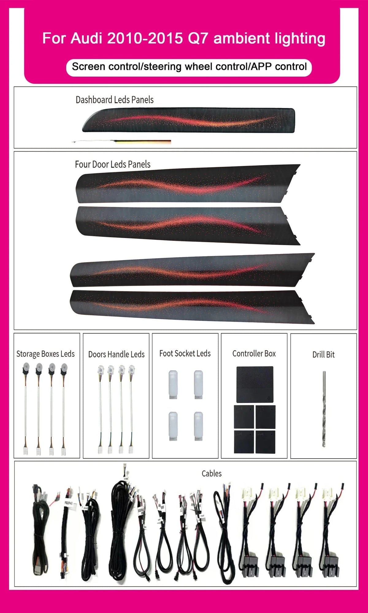 Audi Q7 Interior 64-Color Symphony LED Ambient Light Kit 2006 - 2015 - AudiGear.com - Interior Lighting