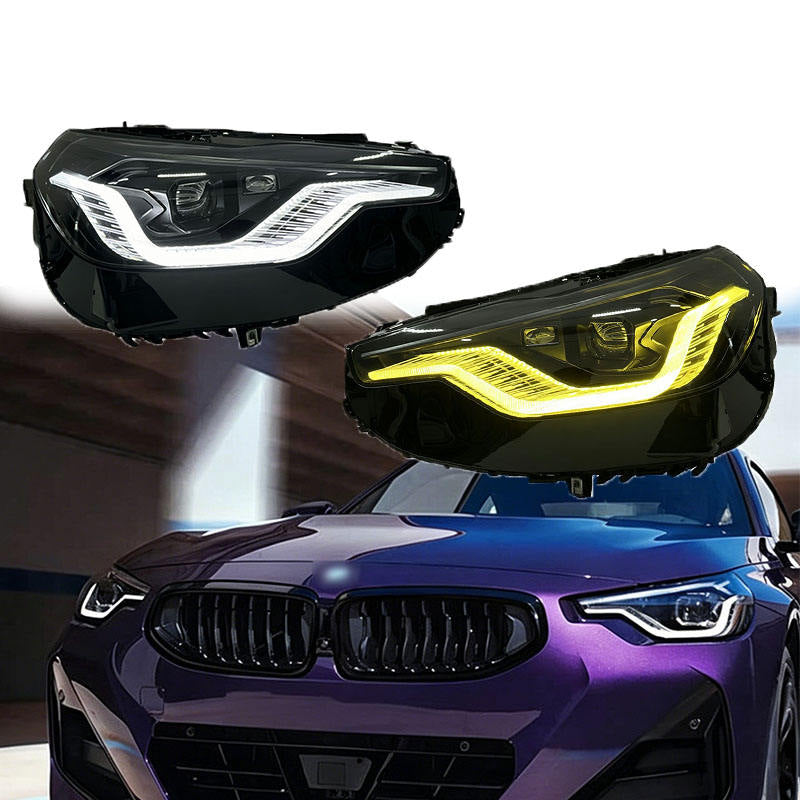 Vekto smoke and shadow laser dual-color LED headlights for BMW M2 G42 2022+ with sleek design and modern lighting features