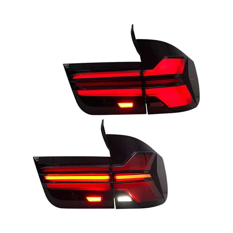Vekto LED taillights for BMW X5 E70 2007-2013, showing clear, bright red and white tail light lenses with integrated turn signals.