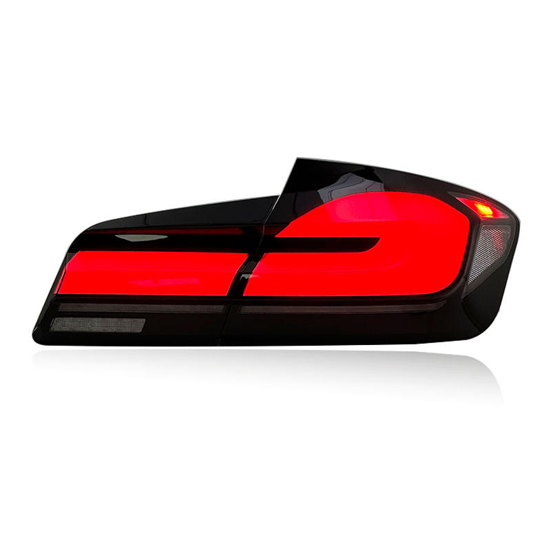 BMW 5 Series F10 F18 LED taillights with sequential turn signals by Vekto, installed on a 2011-2017 model.