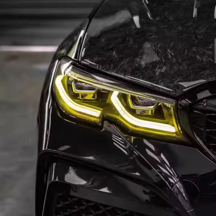 Yellow LED DRL modules with heatsink for BMW G20 G21 G28 3 Series headlights by Vekto, designed for 2020-2022 models.