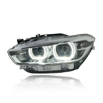 Vekto dual color LED headlights assembly for BMW 1 Series F20 (2015–2018), showing the modern design and dual-tone LED lights.