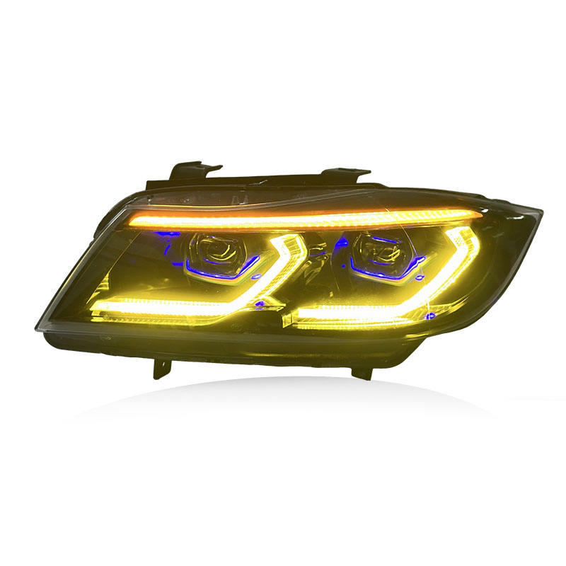 Vekto dual-color LED headlights for BMW 3 Series E90/E91 2005-2012, showing bright LED light modules and sleek headlight design.