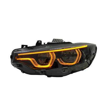 Vekto V3 Shadow Line IKON LED headlights for BMW 4 Series F32/F33/F36, M4 F82, and M3 F80 showing sleek black design