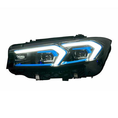 BMW G20 G80 LED Laser Headlights by Vekto with DRL in yellow and white for 2023–2025, featuring modern headlight design.