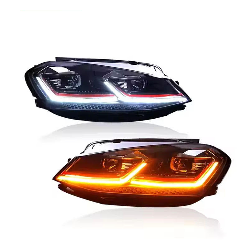 Vekto full LED headlights for Volkswagen Golf MK7 2013-2020 showing the sleek front view with illuminated LED bulbs
