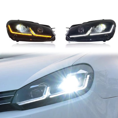 Vekto LED headlights for Volkswagen Golf Mk6 2013-2017, front view showing bright headlight units and modern design.