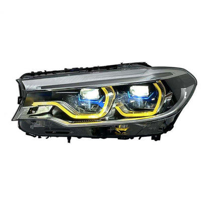 Vekto dual-color LED headlights for BMW 5 Series G30/G38 and M5 F90 2018-2020, showcasing bright, modern headlight design.