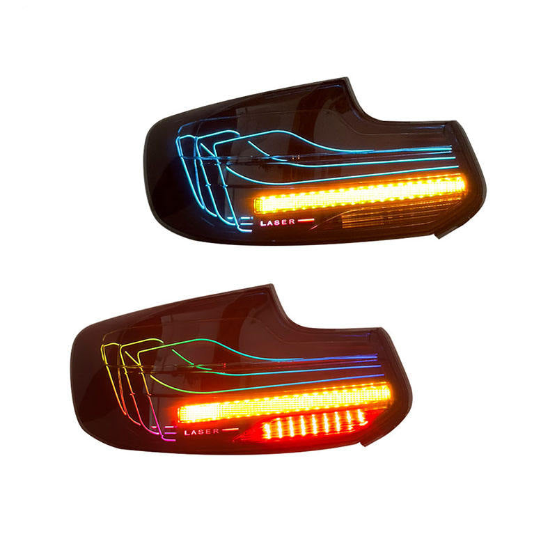Vekto CSL RGB LED tail lights for BMW 2 Series F22 and F87 M2, showcasing sleek, colorful tail light design on a 2014-2021 model