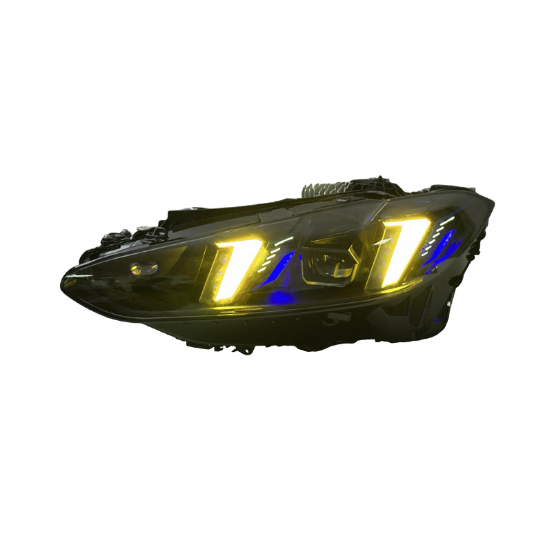 Vekto dual color LED headlights assembly for BMW G22 G23 G80 G82 models, showcasing the headlights' sleek design and dual-color LED features.