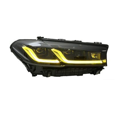 Vekto triple-color LED headlights for BMW 5 Series G30/G38 2018-2020 Pre-LCI, featuring modern headlight design and multi-color LED illumination.