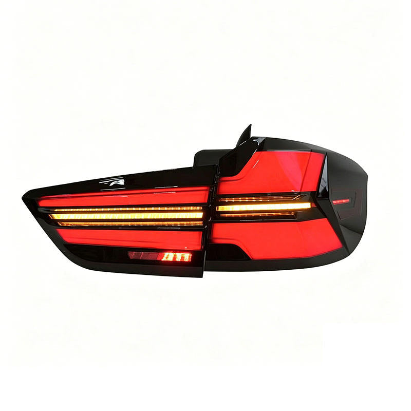 Vekto BMW F16 LED tail lights rear lamp assembly for 2014-2019, plug and play taillights with illuminated red and clear lens sections.