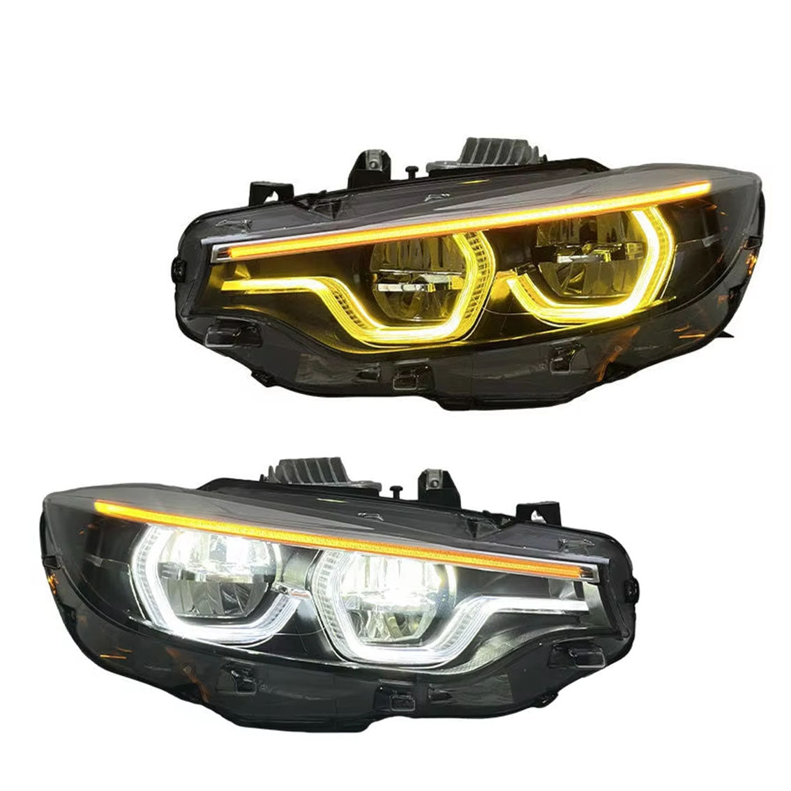 Vekto IKON V2 dual-color laser LED headlights for BMW 4 Series F32/F33/F36 and M4 F82, showcasing sleek headlight design.