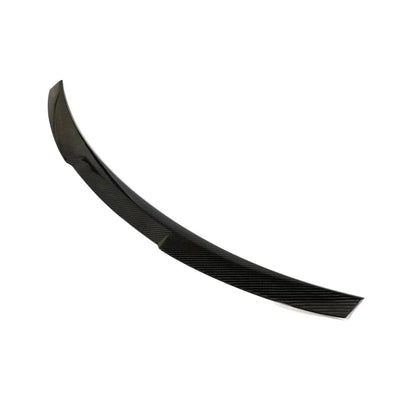 K2 Industries dry carbon fiber M Design rear wing spoiler on BMW G22 4 Series and G82 M4 coupe, showcasing aerodynamic design