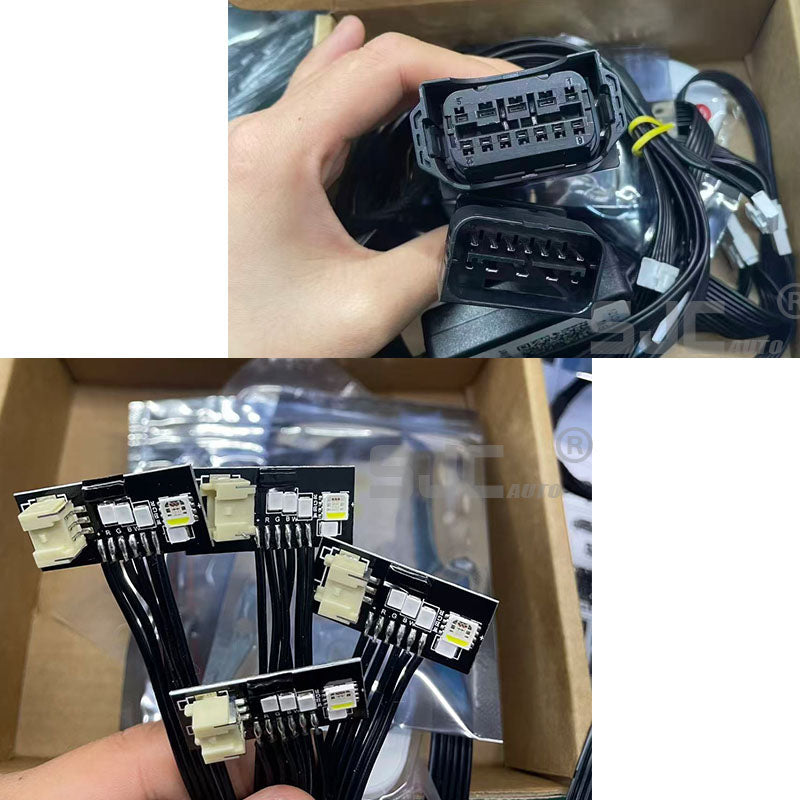 Vekto RGB LED DRL modules installed in BMW F30/F31/F35 pre-LCI xenon headlights 2012-2015, showcasing daytime running lights.