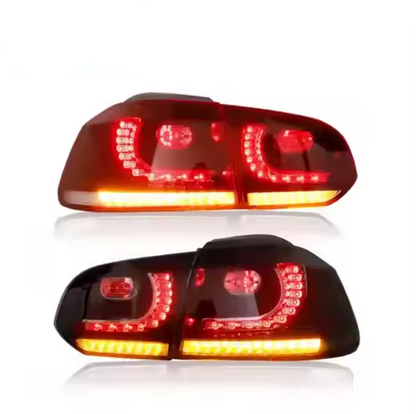 Vekto LED tail lights for Volkswagen Golf MK6 2008-2013, showing bright red and clear lens taillights with modern design.
