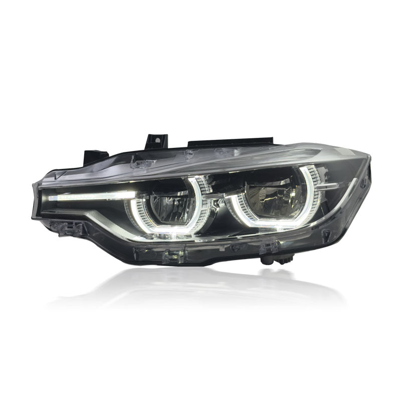 Vekto dual-color LED headlights for BMW 3 Series F30/F35 2013-2018, showing close-up of headlight with dual-color LED design.