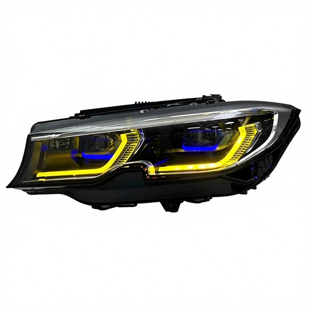 Vekto Laser Style dual-color LED headlights for BMW G20 G21 3 Series Pre-LCI 2019-2022, showing illuminated headlights on the vehicle.