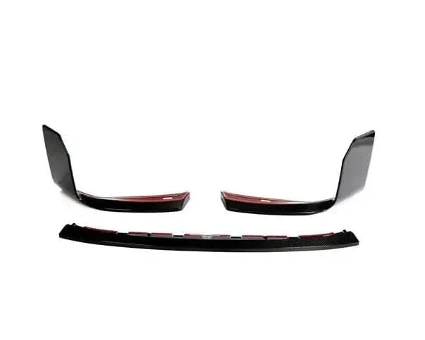 Carbon fiber front bumper lip splitter for BMW M2 G87 coupe from K2 Industries, enhancing sporty front-end style.