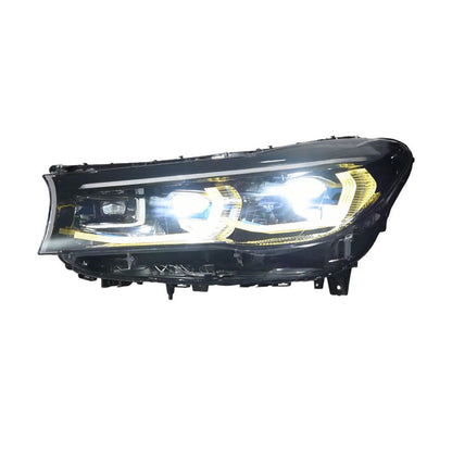 Vekto dual-color LED headlights for BMW 7 Series G12 2016-2018, showing front view with bright LED light panels.