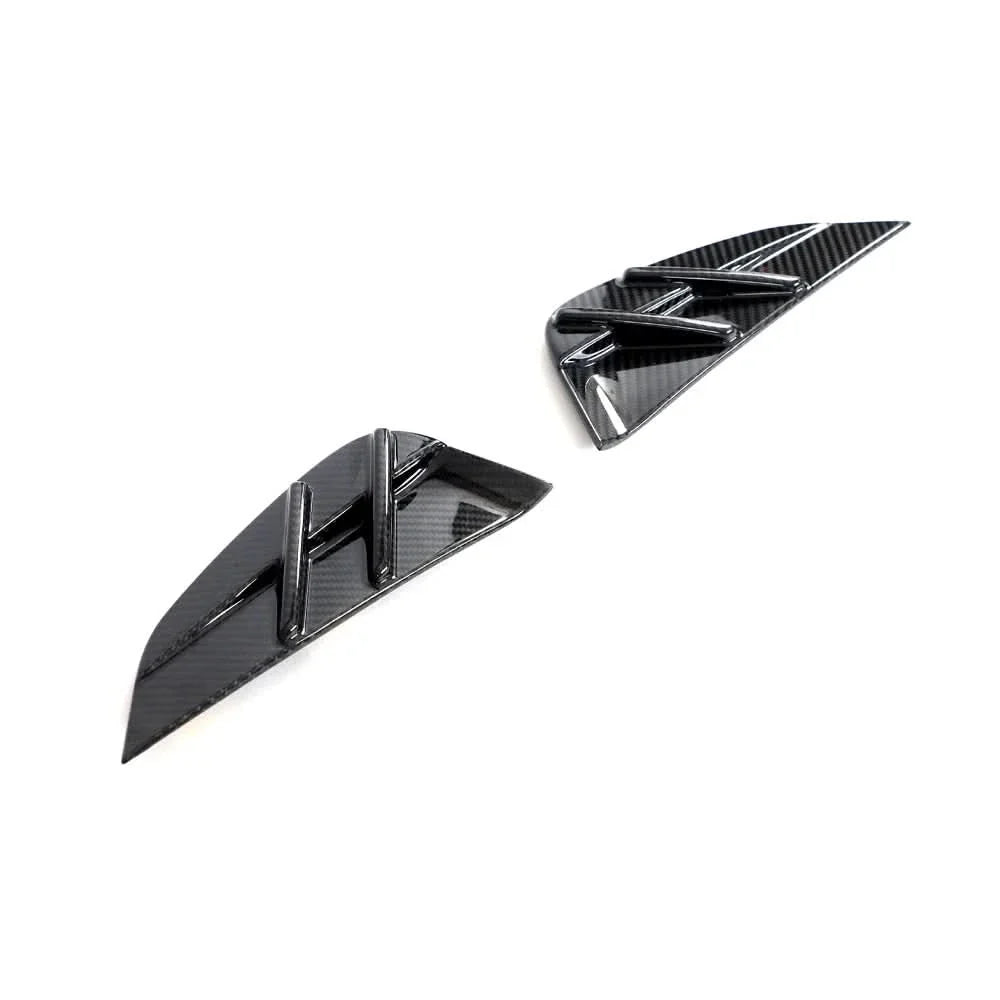 Replacement dry carbon fiber side fender air vent trim for BMW G80 M3 2021-2022 by K2 Industries, showcasing sleek carbon fiber finish.