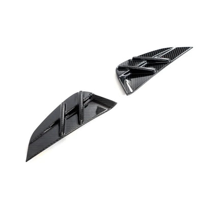 Replacement dry carbon fiber side fender air vent trim for BMW G80 M3 2021-2022 by K2 Industries, showcasing sleek carbon fiber finish.