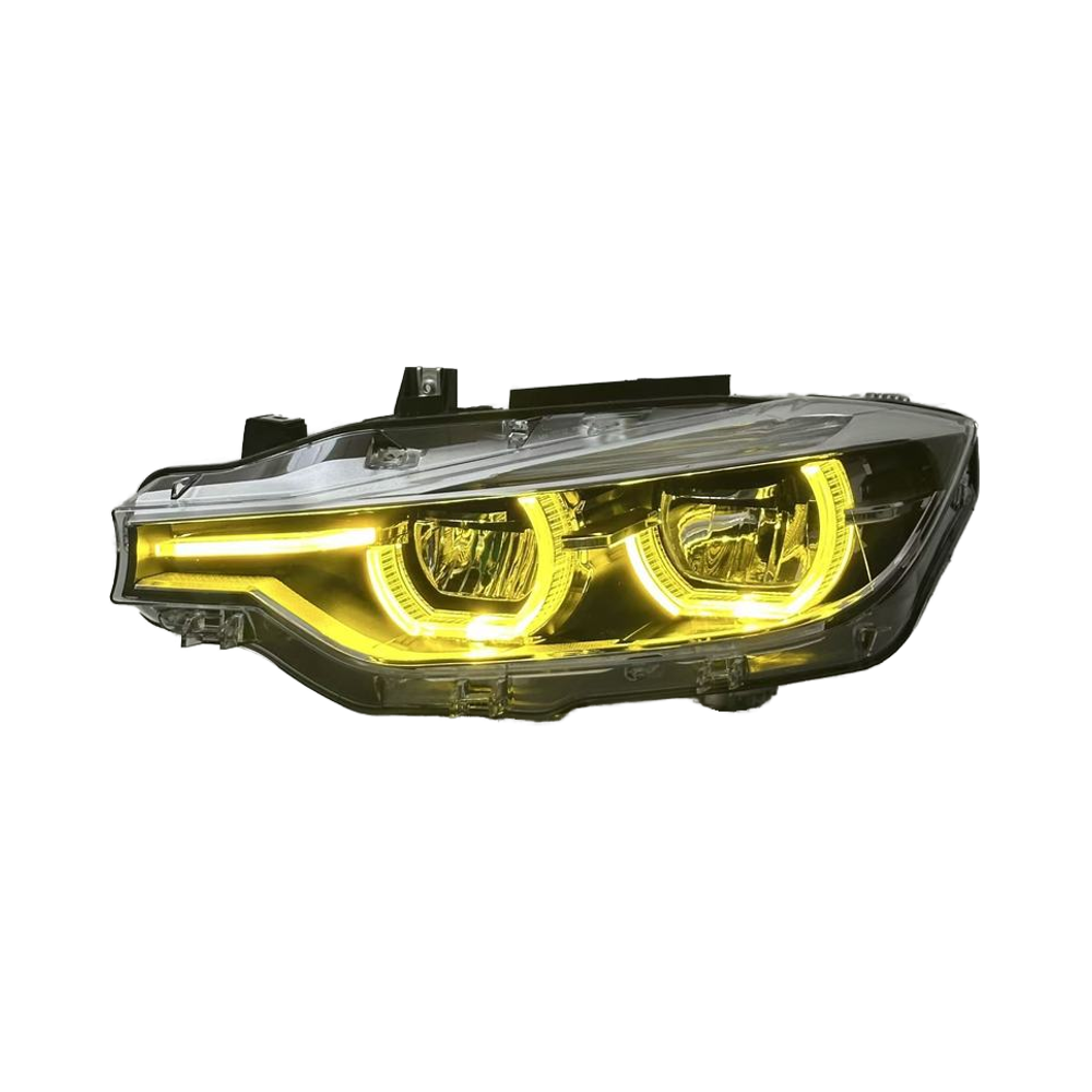 Vekto three-color IKON style LED headlights for BMW 3 Series F30/F35 2013-2018, showing the headlights with three-color LED lighting.
