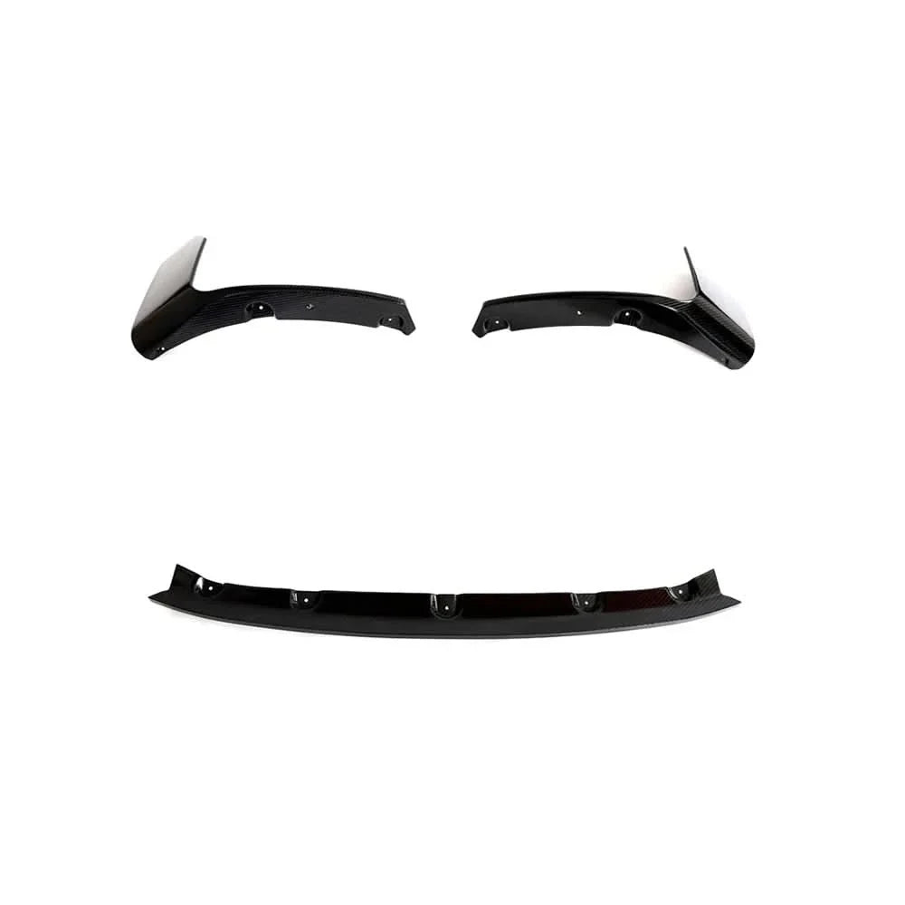 Carbon fiber front bumper lip splitter for BMW M2 G87 coupe by K2 Industries, showcasing sleek aerodynamic design.