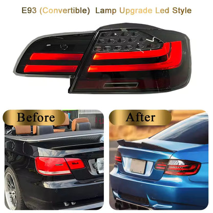 Vekto LED tail lights for BMW E92/E93 3 Series and M3 2006-2013, showing sleek red and clear lens design on a car.