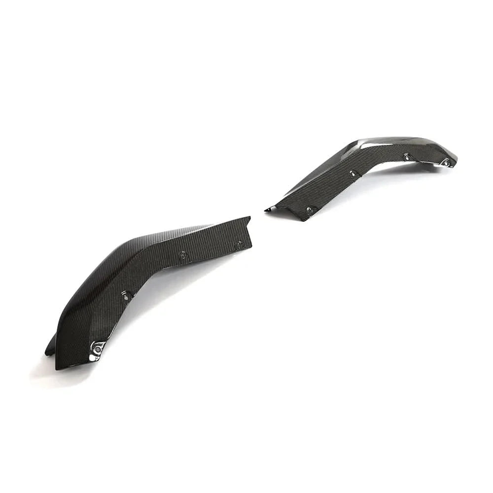 BMW G80 M3 Competition carbon fiber rear bumper splitters by K2 Industries, showcasing sleek aerodynamic design.
