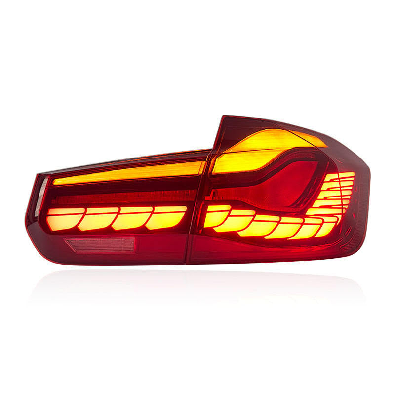 Vekto OLED GTS Style LED tail lights installed on BMW 3 Series F30/F35 and M3 F80 models, showing sleek red and clear lens design.