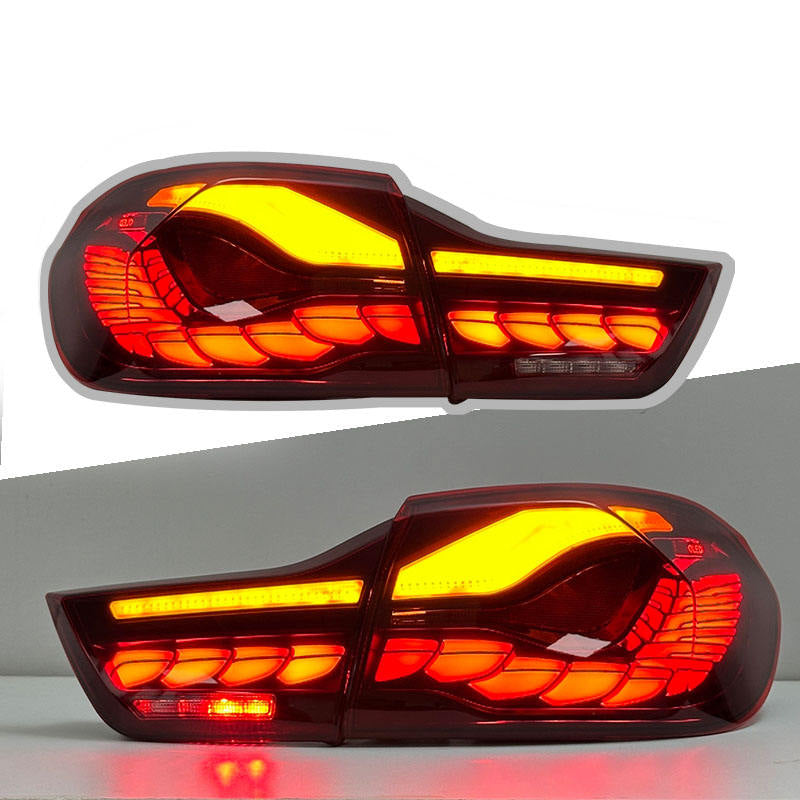 Vekto OLED GTS style LED tail lights for BMW 4 Series F32/F33/F36 and M4 F82/F83 2014-2020, showing sleek design with LED illumination