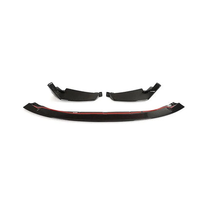 K2 Industries dry carbon fiber CSL style front splitter for BMW G80 M3 and G82/G83 M4, three-piece aerodynamic lips and splitter