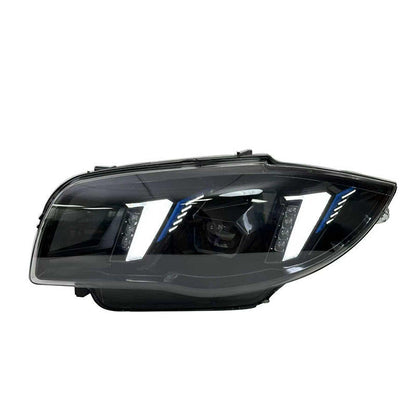 Vekto LED headlights for BMW 1 Series E87 & E82 2004-2011, showing the sleek design and bright illumination of the headlight units.