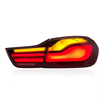 Vekto LCI Style LED tail lights for BMW 4 Series F32 F33 F36 F82 F83 M4 2014-2020, showing sleek design and illuminated red and clear lenses.