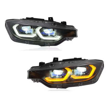Vekto LED headlights assembly for BMW 3 Series F30 (2013-2018) with H4 bulbs, showing the headlight design and LED components.